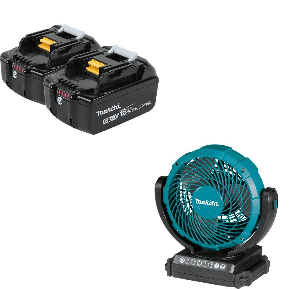 Makita BL1850B-2 18V 5.0Ah Battery, 2 Pack Kit W/ FREE DCF102Z 7-1/8" Fan