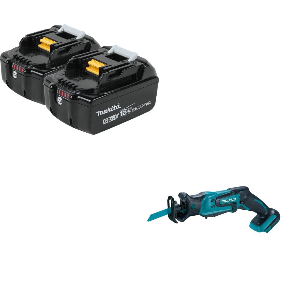 Makita BL1850B-2 18V 5.0Ah Battery, 2 Pack Kit W/ FREE XRJ01Z Compact Recip Saw