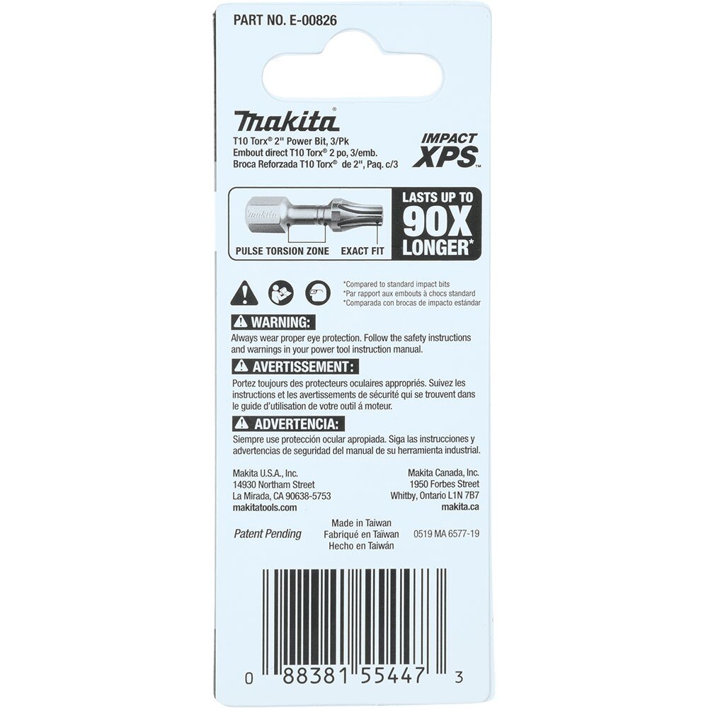 Makita E-00826 Impact XPS T10 Torx 2" Power Bit, 3 Pack - 4
