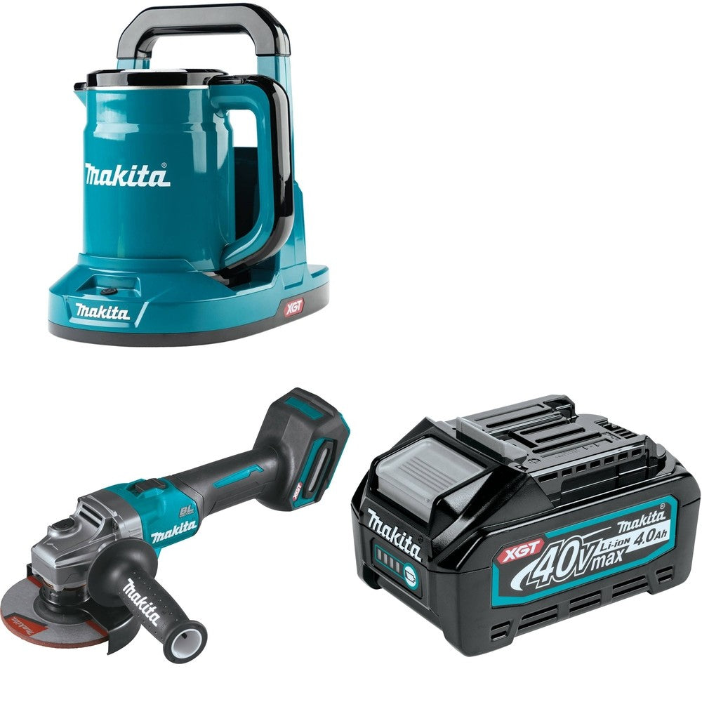 Makita GAG01Z 4-1/2" W/ GTK01Z 40V max XGT Hot Water Kettle, Tool Only and BL4040 4.0Ah Battery