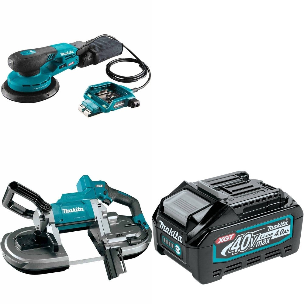 Makita GBP01Z Portable Band Saw W/ GOB01CZ Random Orbit Sander and FREE BL4040 Battery