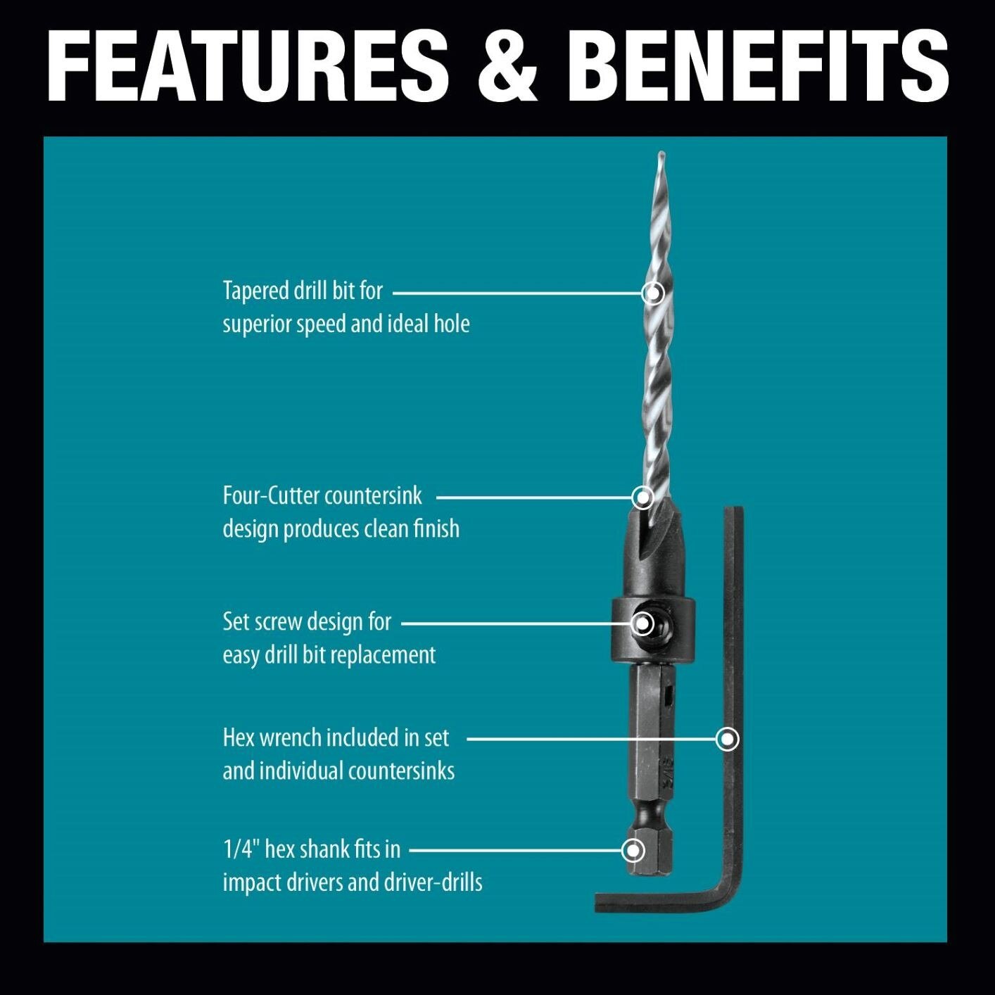 Makita A-99661 3 Piece Countersink Set with Hex Wrench - 2