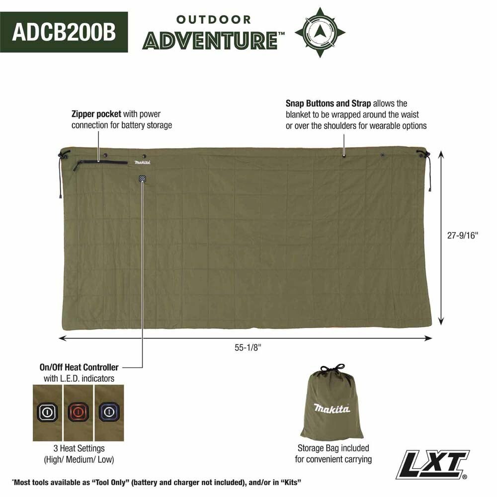 Makita ADCB200B Outdoor Adventure 18V LXT Heated Blanket, Blanket Only - 2