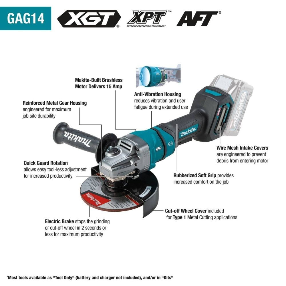 Makita GAG14M1 40V max XGT Brushless Cordless 4-1/2" / 6" Paddle Switch Angle Grinder Kit, with Electric Brake (4.0Ah) - 2