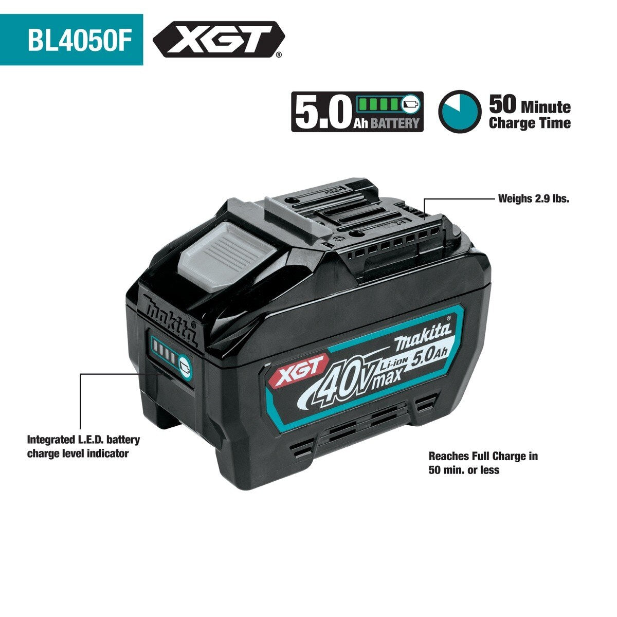 Makita GHU05T 40V Max XGT Brushless Cordless 30 in. Single-Sided Hedge Trimmer Kit (2 5.0Ah Batteries, Rapid Charger) - 3