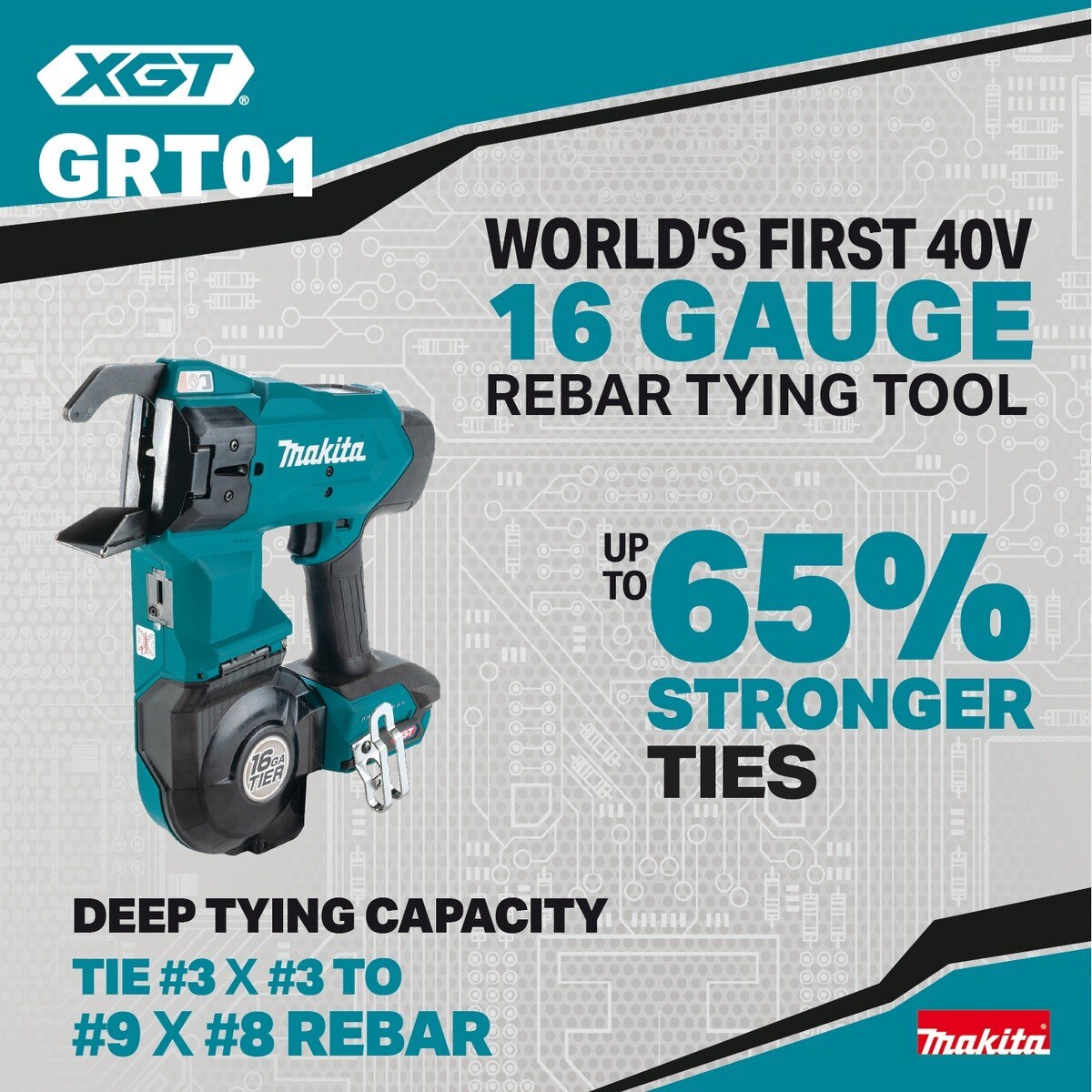 Makita GRT01Z 40V max XGT Brushless 16 Gauge Rebar Tying Tool for Rebar Ties (Tool Only) - 9