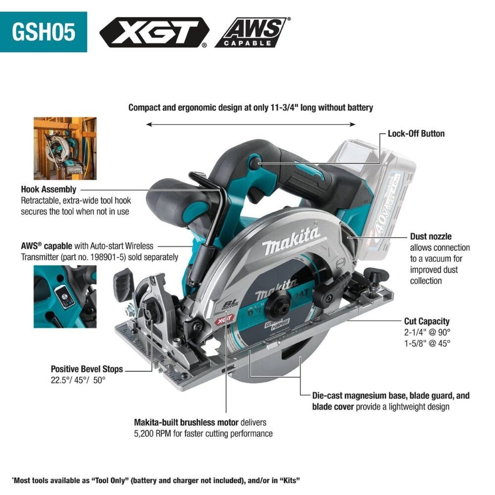 Makita GSH05Z 40V max XGT Brushless Cordless 6-1/2" Circular Saw, AWS Capable, Tool Only - 2