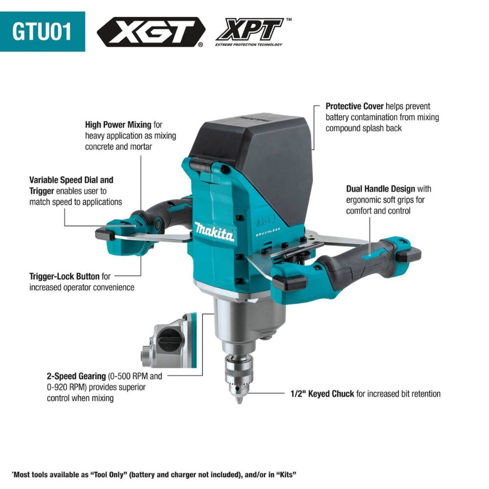 Makita GTU01Z 40V max XGT Brushless Cordless 1/2" Mixer, Tool Only - 2