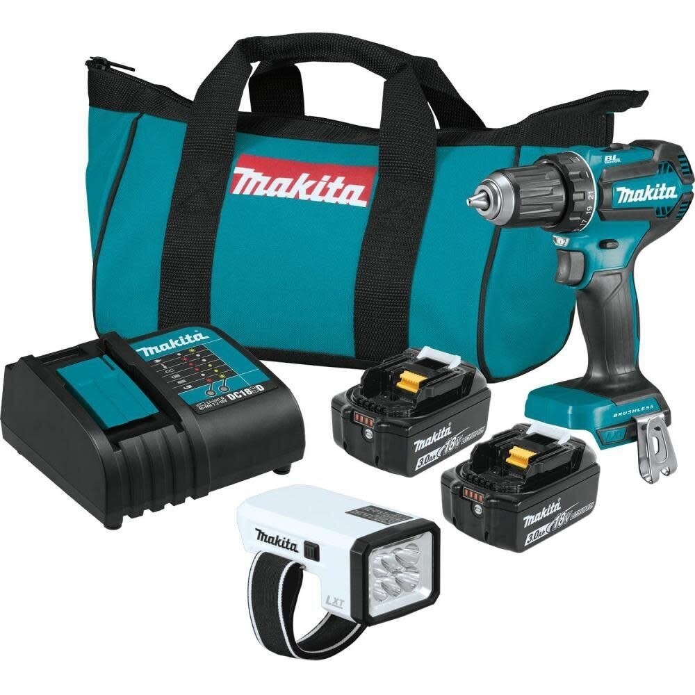 Makita XFD131X2 18V LXT Lithium-Ion Brushless Cordless 2 Pc. Combo Kit, XFD13, DML186W, bag (3.0Ah)