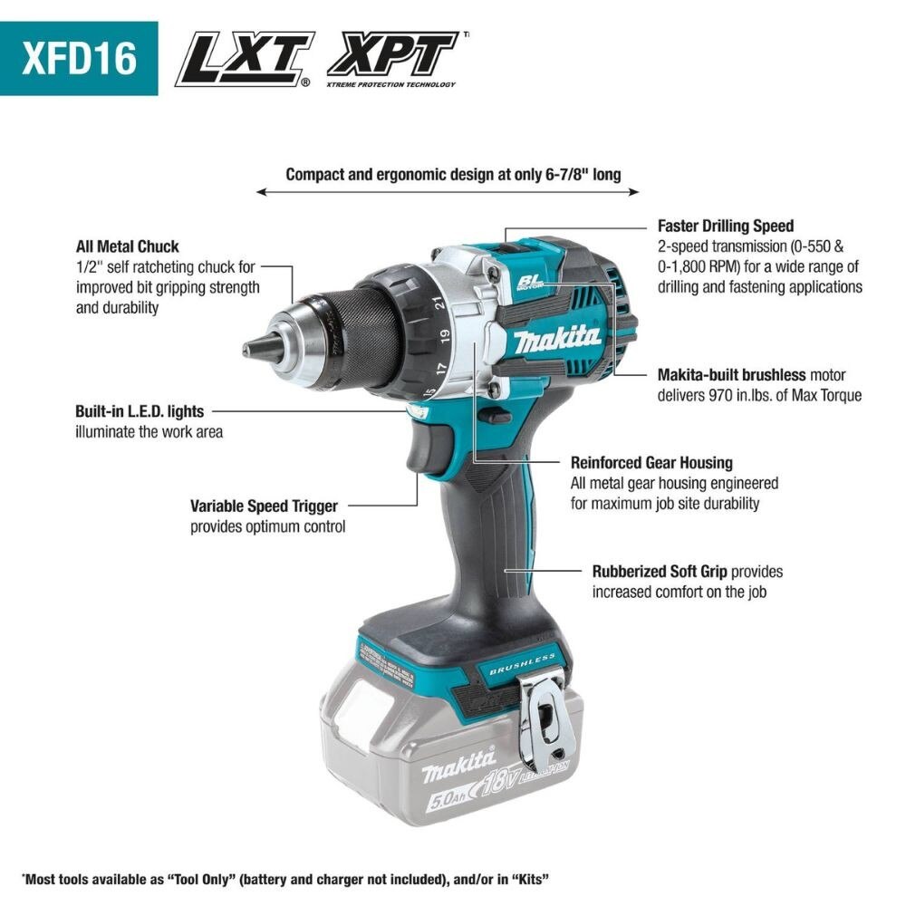 Makita XFD16Z 18V LXT Lithium-Ion Brushless Cordless 1/2" Driver-Drill, Tool Only - 2