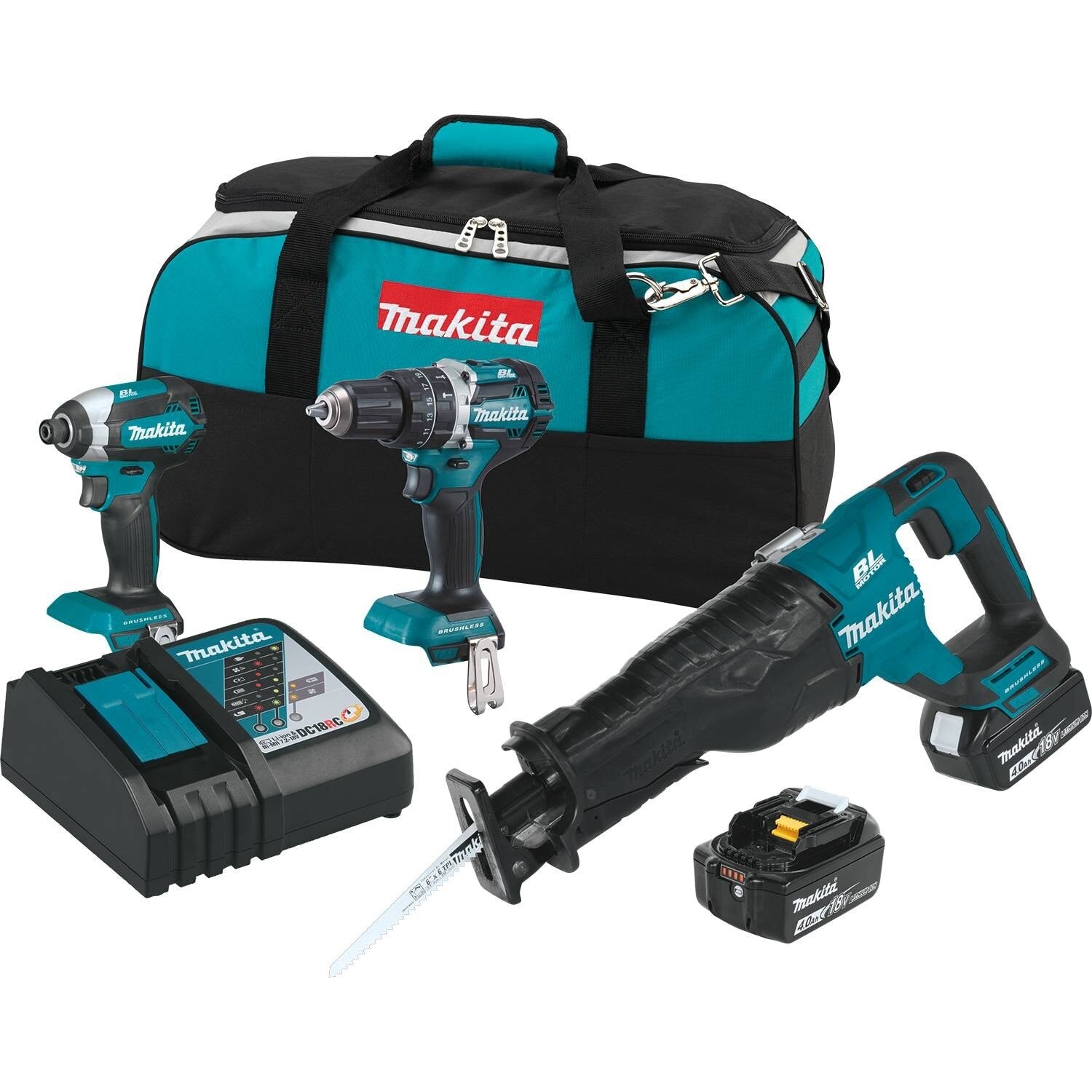 Makita XT328M 18 Volt LXT Lithium-Ion Brushless Cordless 3 Tool Combo Kit