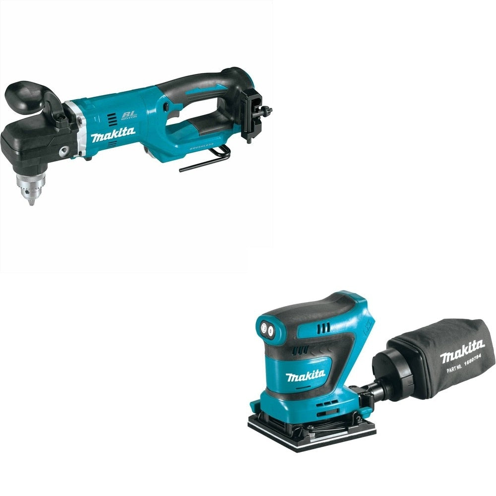 Makita XAD05Z 18V LXT 1/2" Right Angle Drill, Tool Only W/ XOB02Z 1/4 Sheet Finishing Sander