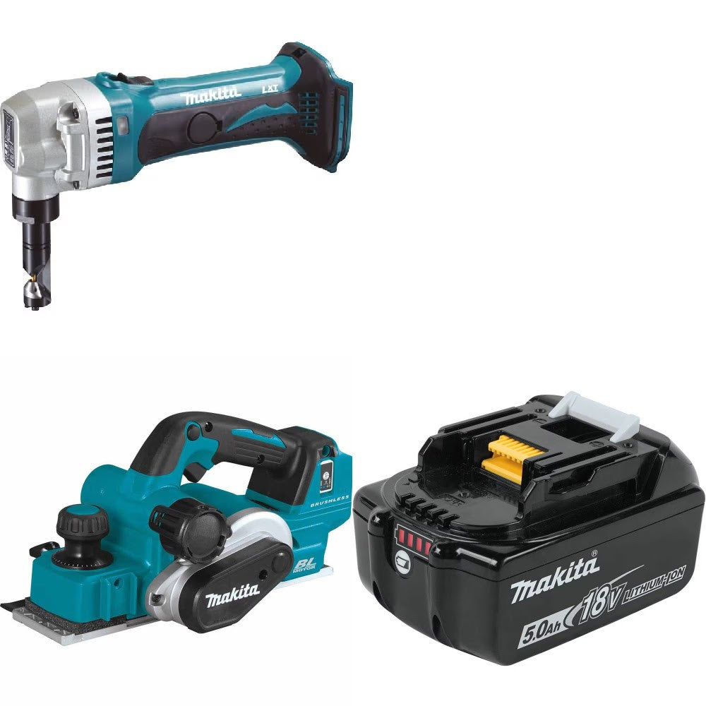 Makita 16 Ga Nibbler Kit W/ 3-1/4" Planer and FREE 5.0Ah Battery