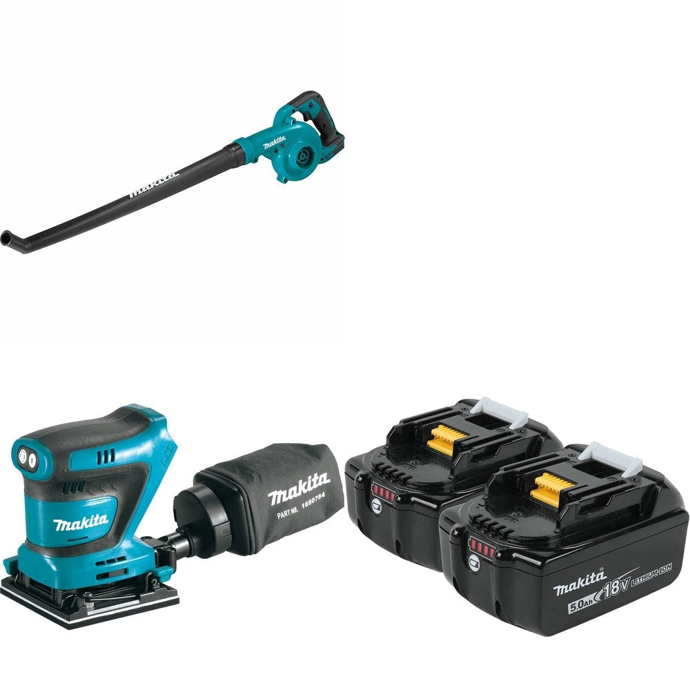 Makita XOB02Z 1/4 Sheet Finishing Sander W/ XBU06Z Floor Blower and BL1850B-2 5.0Ah Battery, 2