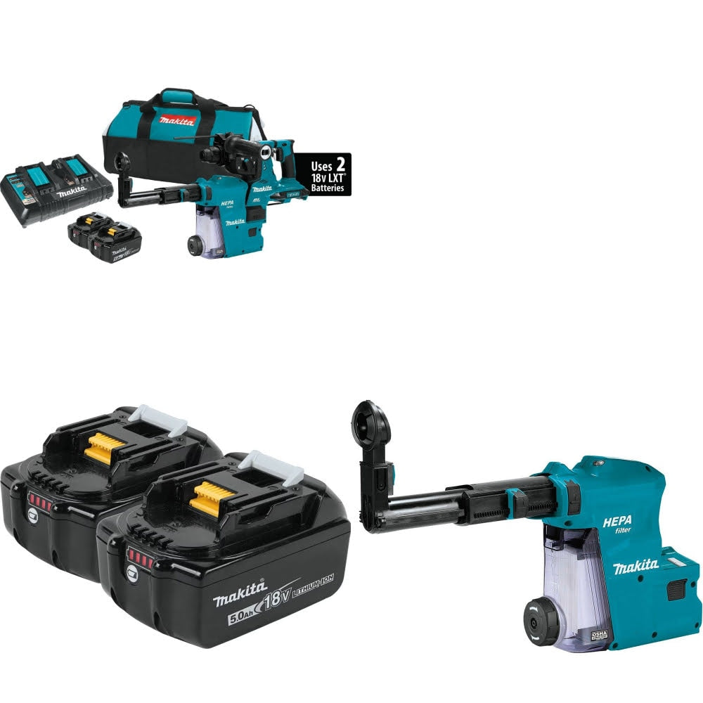 Makita XRH10PTW 36V SDS?Plus Rotary Hammer Kit W/ FREE BL1850B-2 Batteries and FREE DX08 Extractor