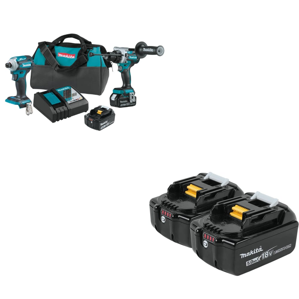 Makita XT288T 18V LXT® 2-Pc. Combo Kit w/ FREE BL1850B-2 18V 5.0Ah Battery, 2Pk