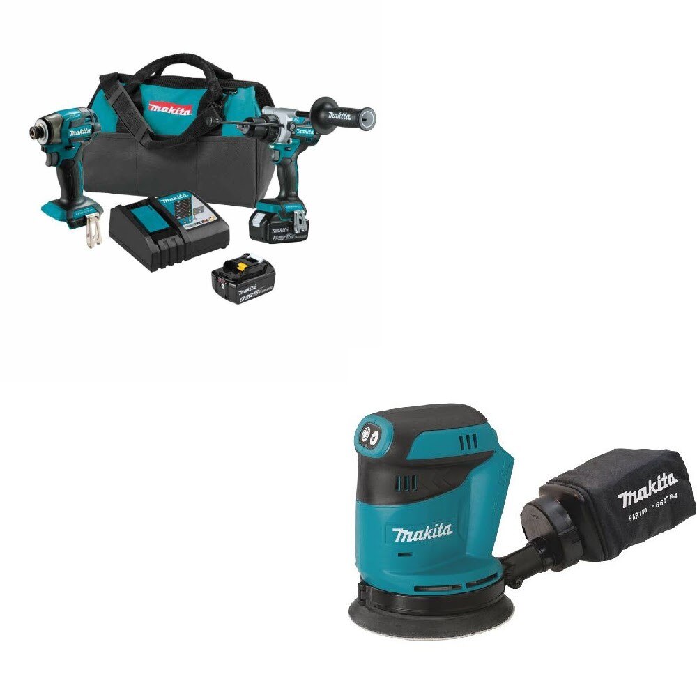 Makita XT297T 18V LXT 2‑Pc Combo Kit W/ FREE XOB01Z 5" Random Orbit Sander