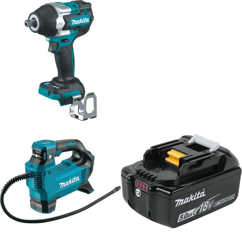 Makita XWT18Z Impact Wrench Kit W/ DMP181ZX Inflator and FREE BL1850B Battery
