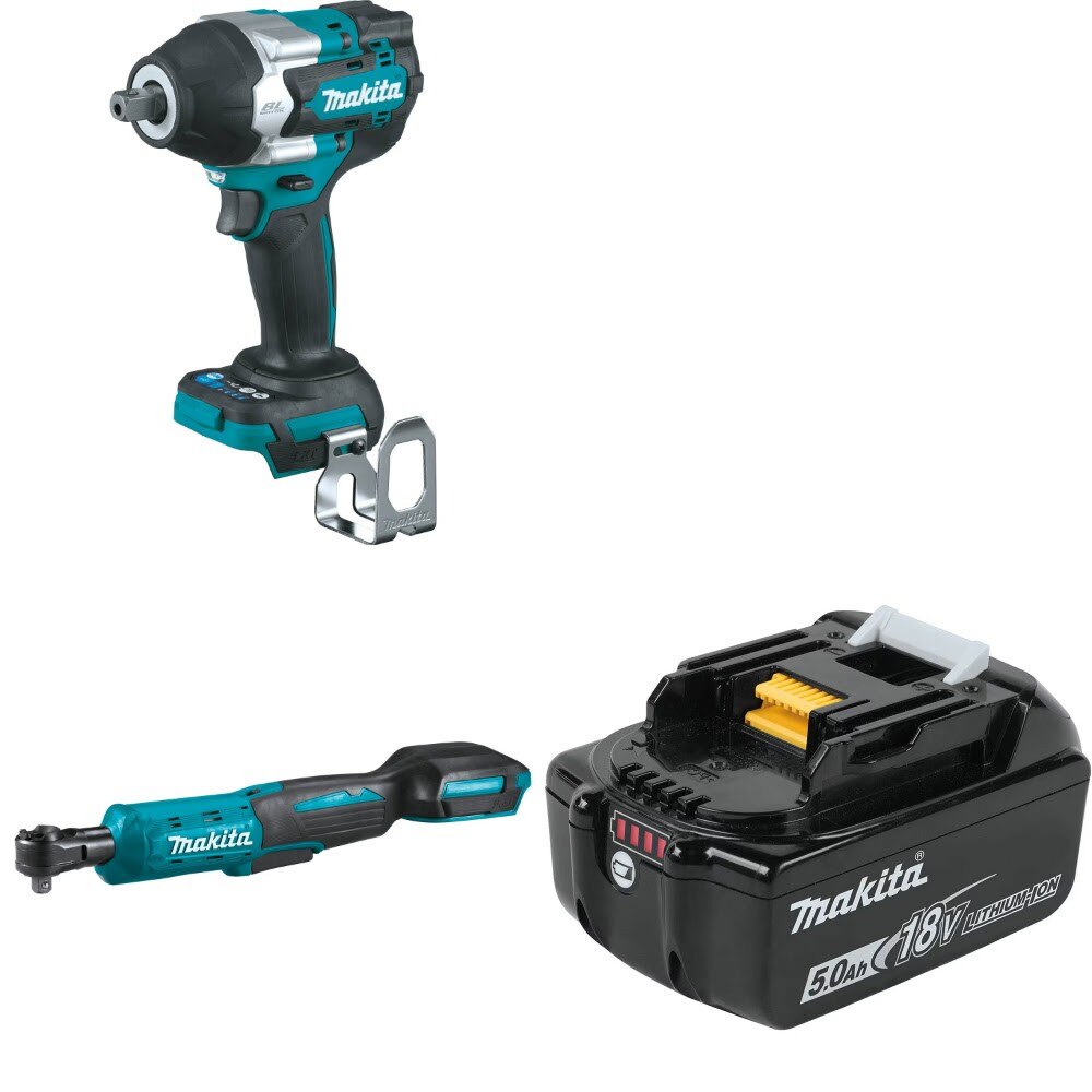 Makita XWT18Z Mid‑Torque Impact Wrench Kit W/ XRW01Z Ratchet and FREE BL1850B Battery