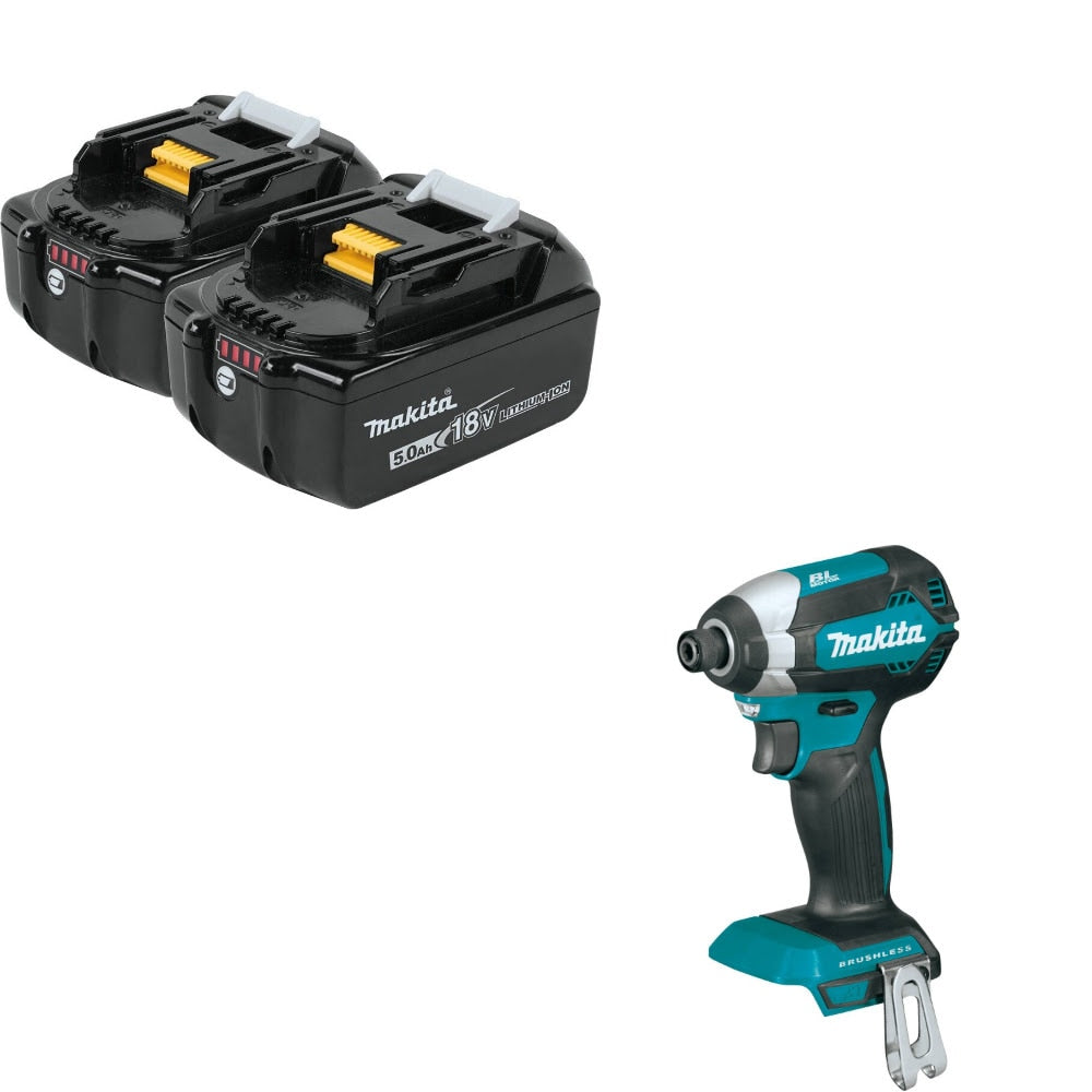 Makita BL1850B-2 18V 5.0Ah Battery, 2 Pack Kit W/ FREE XDT13Z Impact Driver