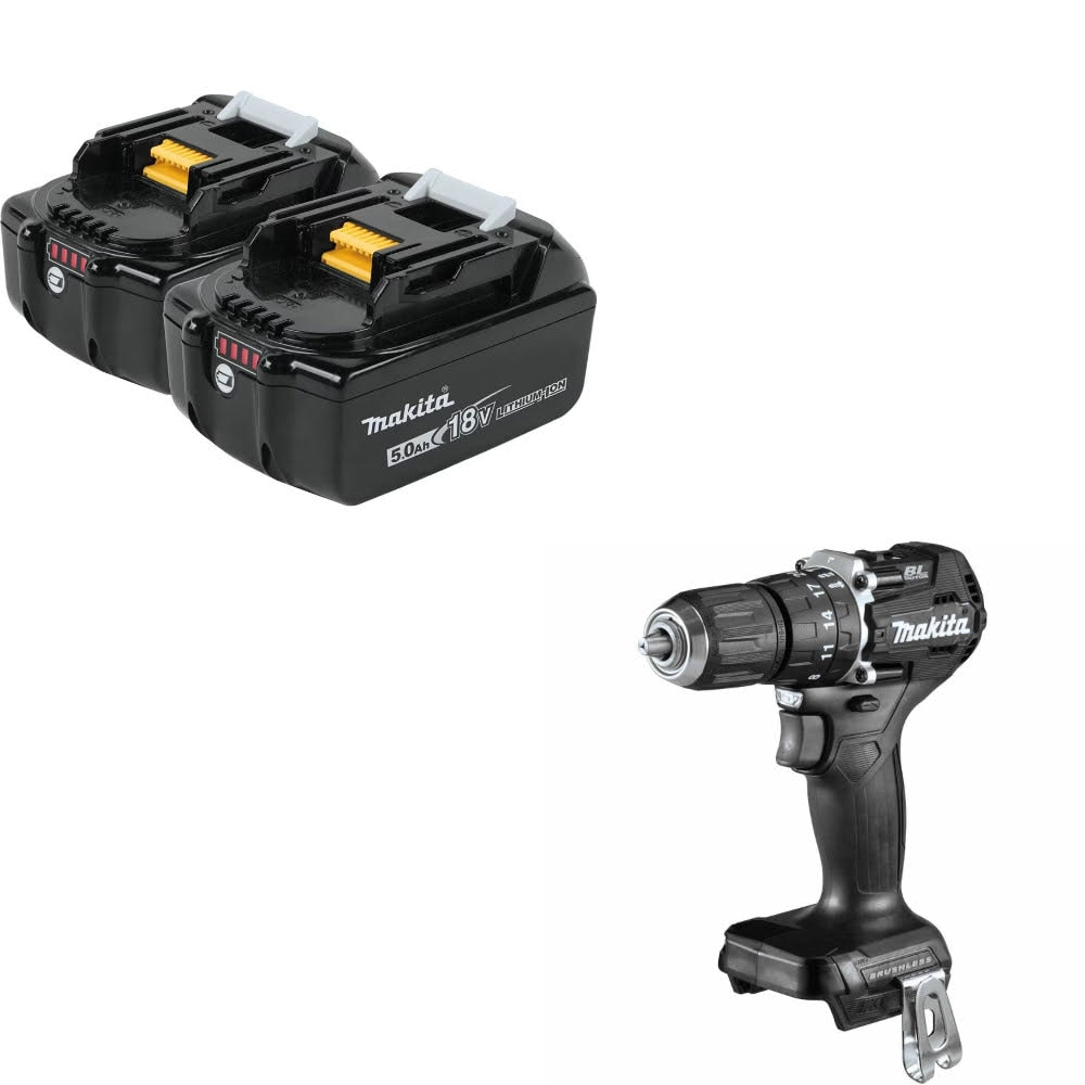 Makita BL1850B-2 18V 5.0Ah Battery, 2 Pack Kit W/ FREE XPH15ZB 1/2" Hammer Drill