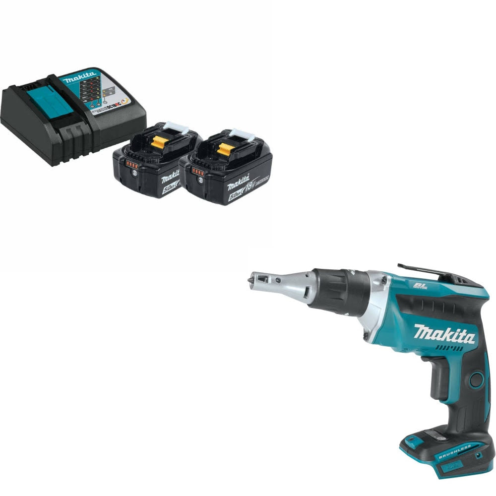 Makita BL1850BDC2X1 Battery & Charger Kit W/ FREE XSF03Z Drywall Driver