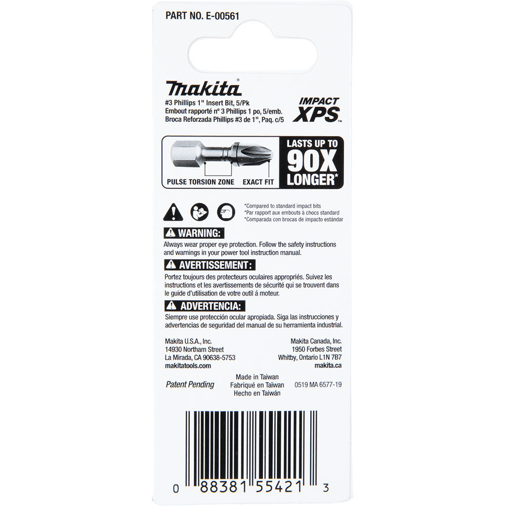 Makita E-00561 Impact XPS #3 Phillips 1" Insert Bit, 5 Pack - 4