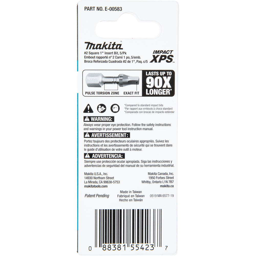 Makita E-00583 Impact XPS #2 Square 1" Insert Bit, 5 Pack - 4