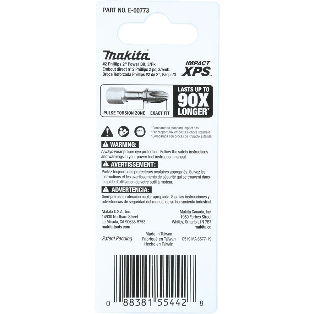 Makita E-00773 Impact XPS #2 Phillips 2" Power Bit, 3 Pack - 4