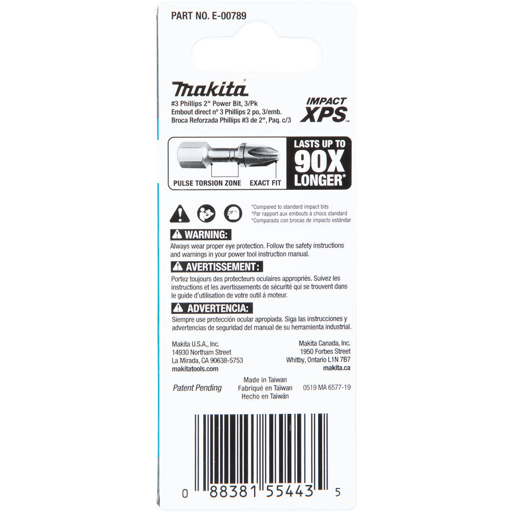 Makita E-00789 Impact XPS #3 Phillips 2" Power Bit, 3 Pack - 4