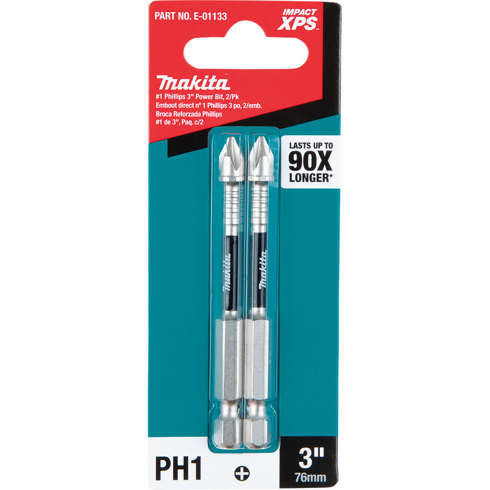 Makita E-01133 Impact XPS #1 Phillips 3" Power Bit, 2 Pack - 3