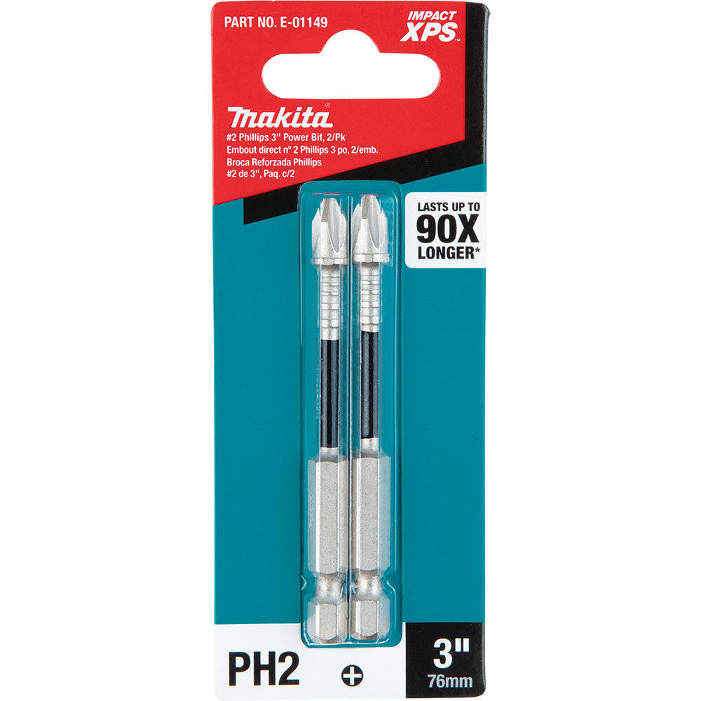 Makita E-01149 Impact XPS #2 Phillips 3" Power Bit, 2 Pack - 3