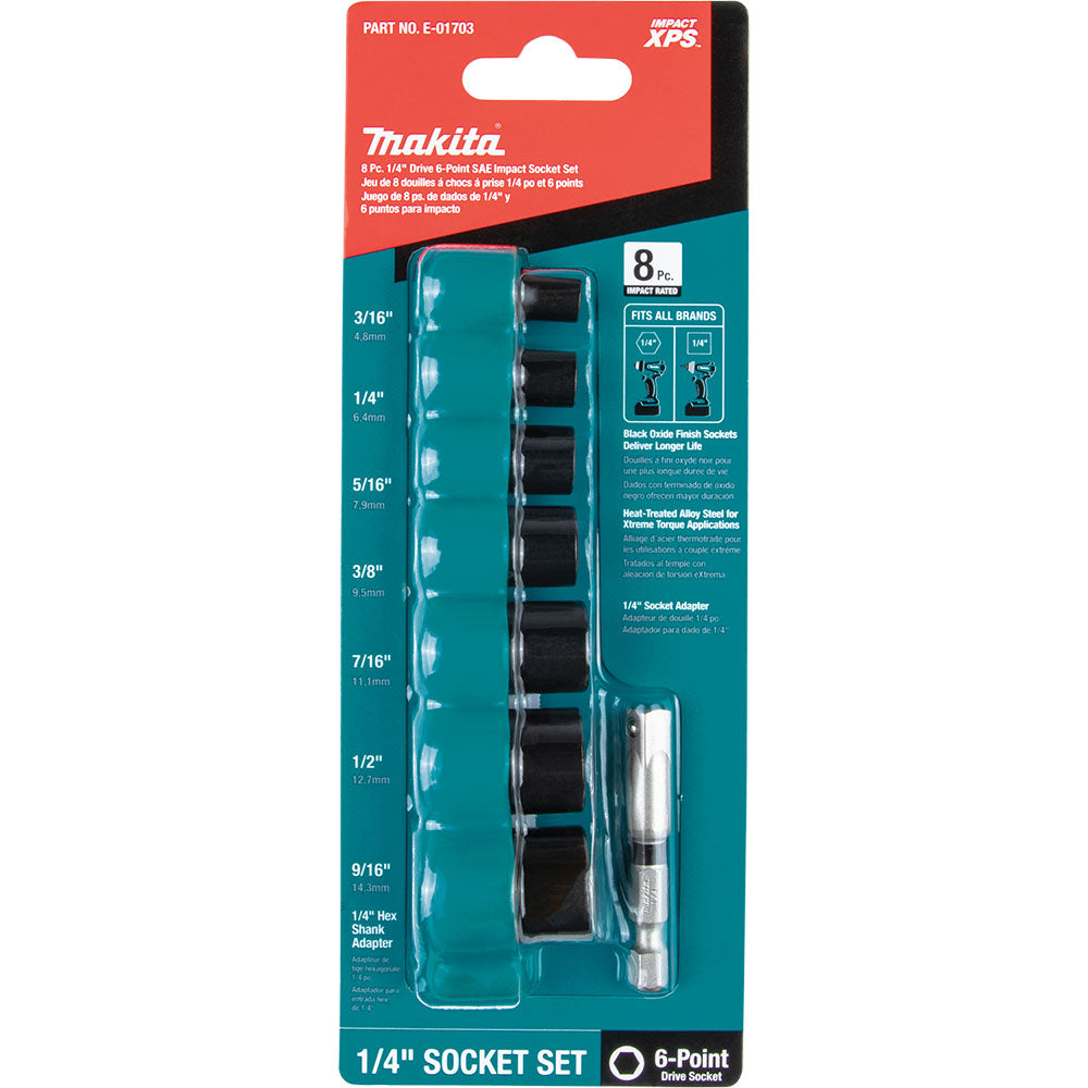 Makita E-01703 Impact XPS 8-Piece 1/4" Drive 6-Point SAE Impact Socket Set - 2