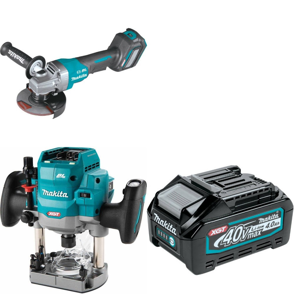 Makita Angle Grinder Kit W/ Plunge Router and FREE 4.0Ah Battery