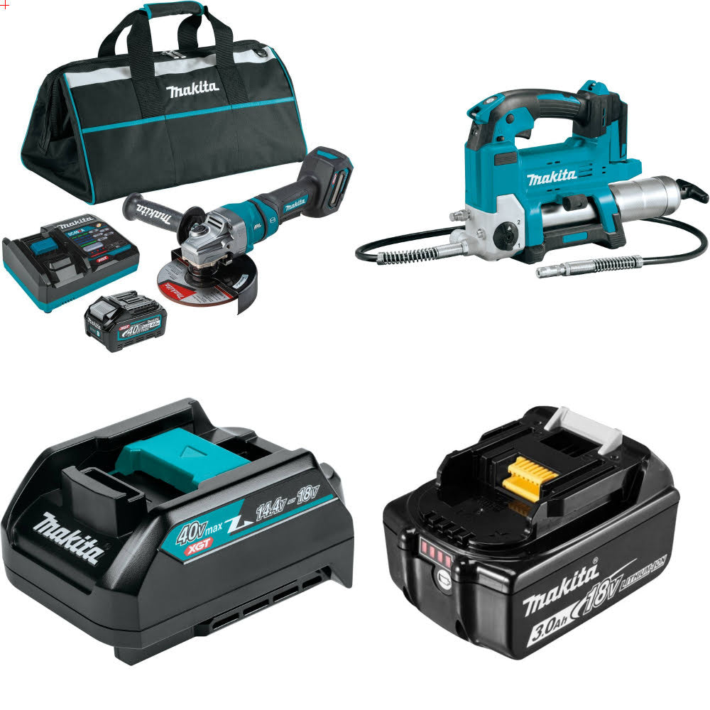 Makita GAG14M1 40V max XGT Grinder Kit W/ FREE Grease Gun, Adapters & Battery