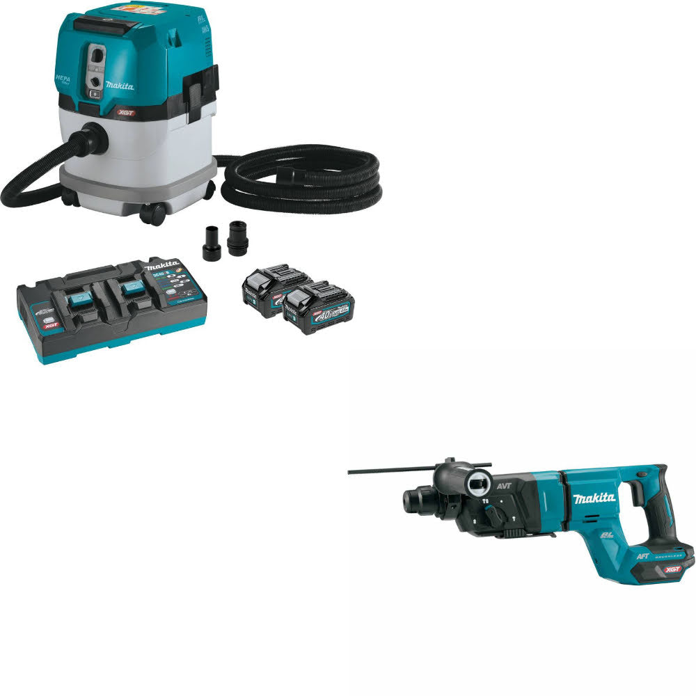 Makita GCV04PMX 40V Max Dust Extractor Kit W/ FREE GRH07Z 40V Max Rotary Hammer