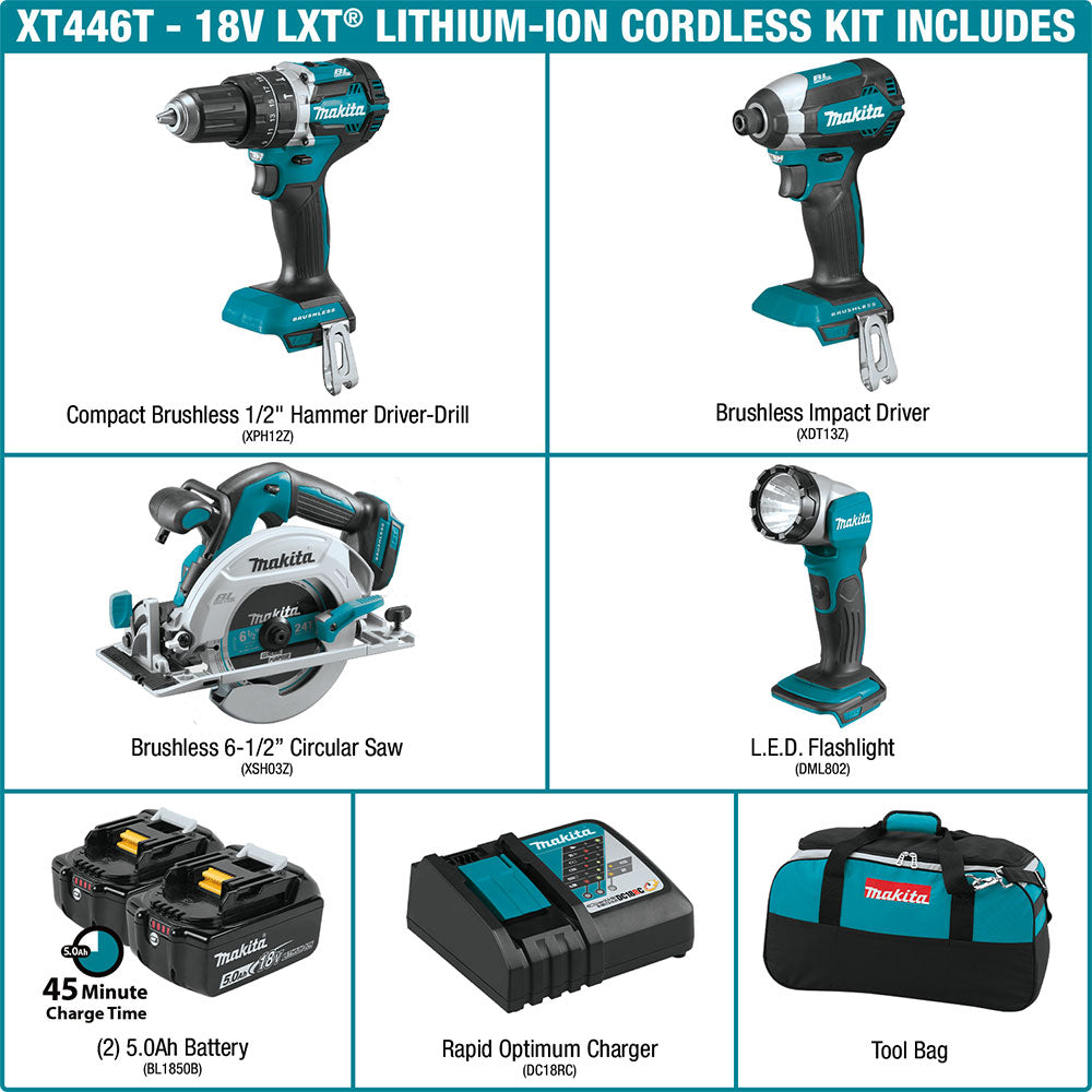 Makita XT446T 18V LXT 4 Pc. Combo Kit (5.0Ah) - 8