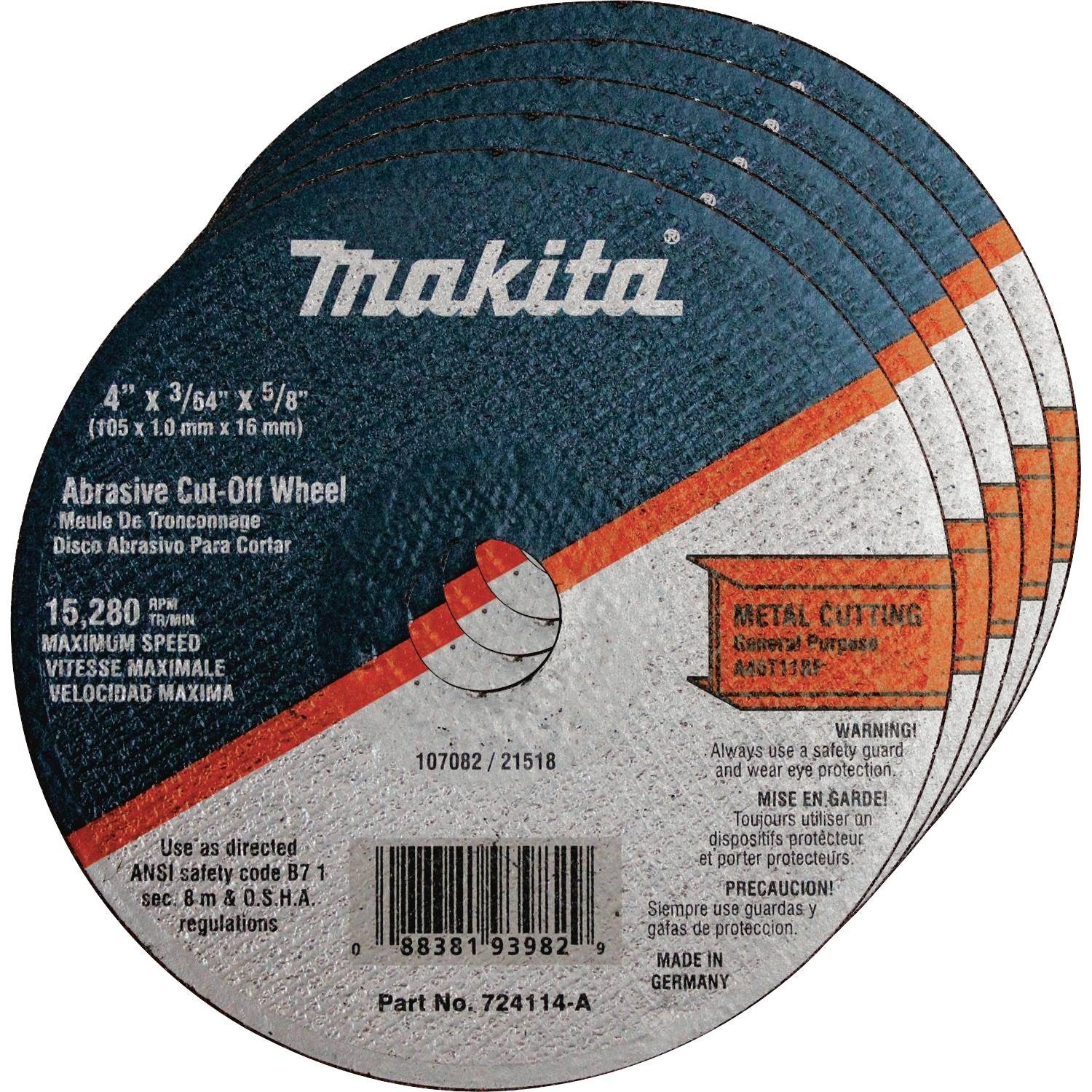 Makita 724114-A-25 4 In. x 5/8" x 3/64" Super Thin Cut-Off Wheel, 25 Pack