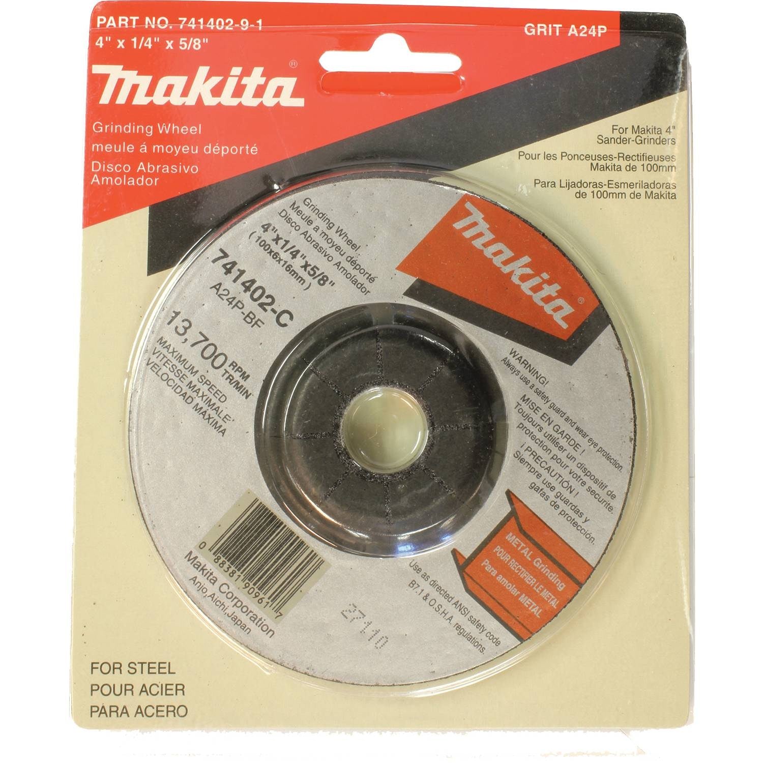 Makita 741402-9-1 4" x 5/8" x 1/4" Grinding Wheel, 24 Grit, General Purpose - 2