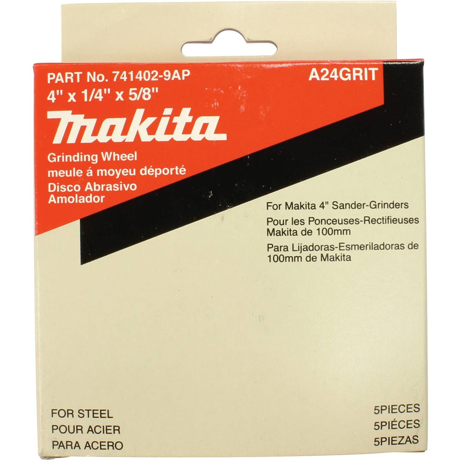 Makita 741402-9AP 4" x 5/8" x 1/4" Grinding Wheel, 24 Grit, Gen Purpose 5 Pack - 2