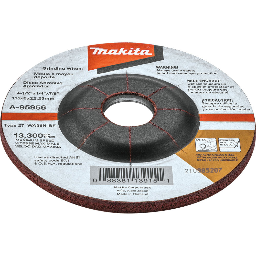 Makita A-95956 4-1/2" X 1/4" X 7/8" INOX Grinding Wheel, 36 Grit - 5