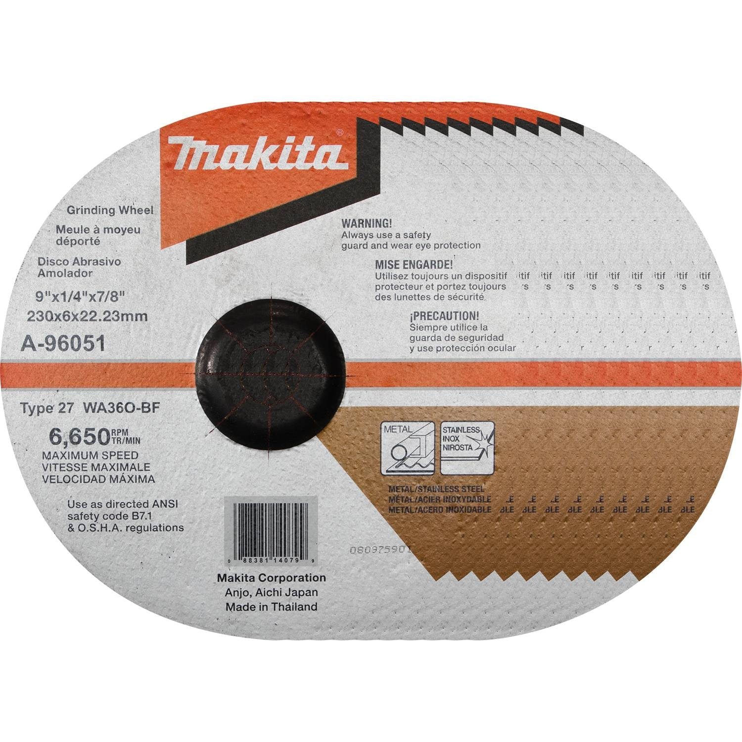 Makita A-96051-10 9" x 1/4" x 7/8" INOX Grinding Wheel, 36 Grit, 10 Pack