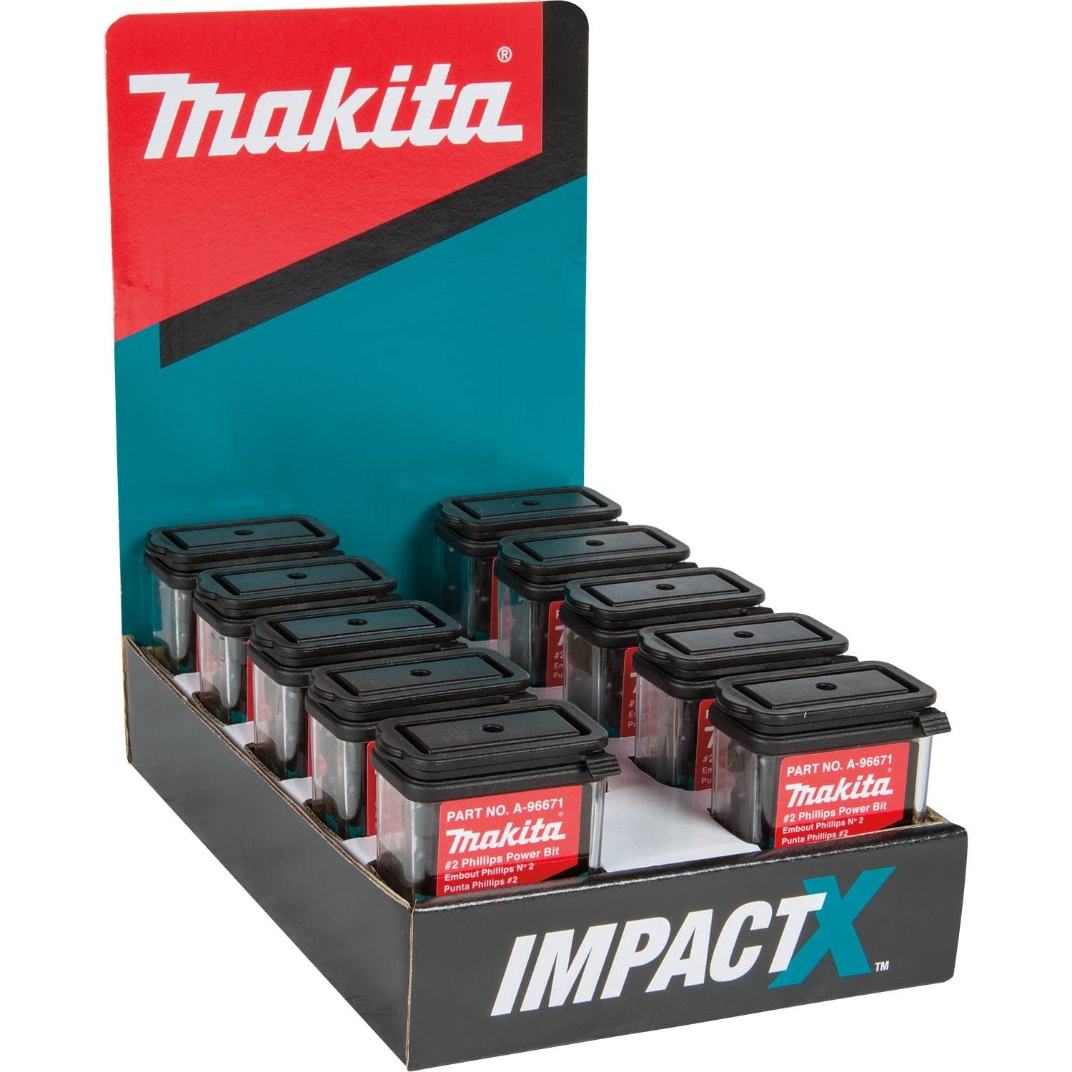 Makita A-96671-10 ImpactX  #2 Phillips 2" Power Bit, 10 x 15/pk, Display