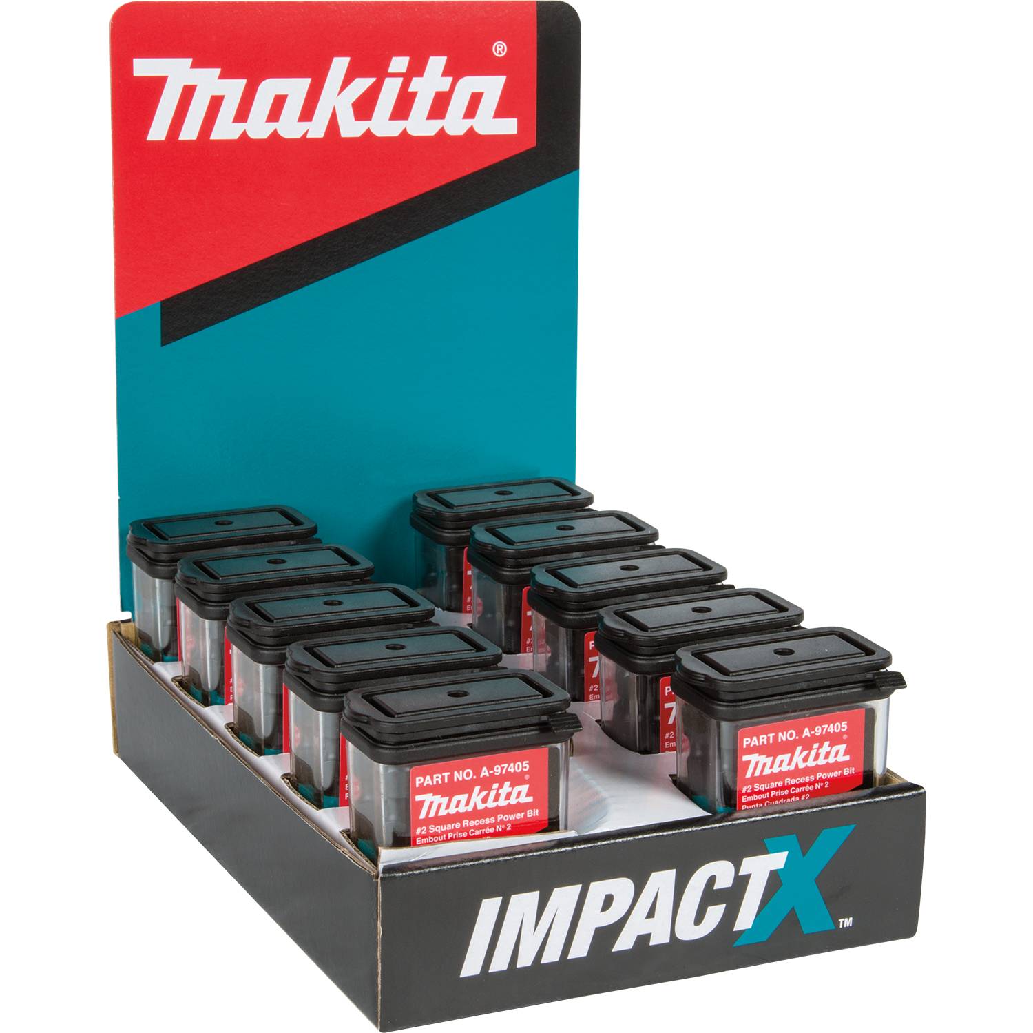 Makita A-97405-10 ImpactX  #2 Square Recess 2" Power Bit, 10 x 15/pk, Display