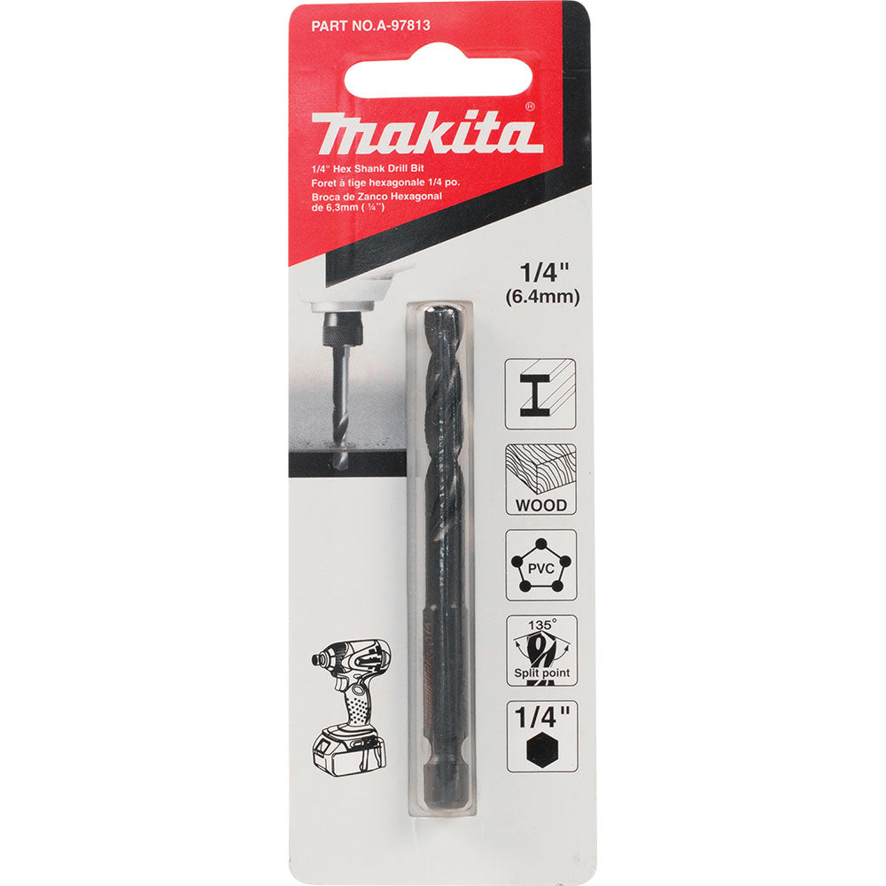 Makita A-97813 1/4" Black Oxide Drill Bit, 1/4" Hex Shank - 4