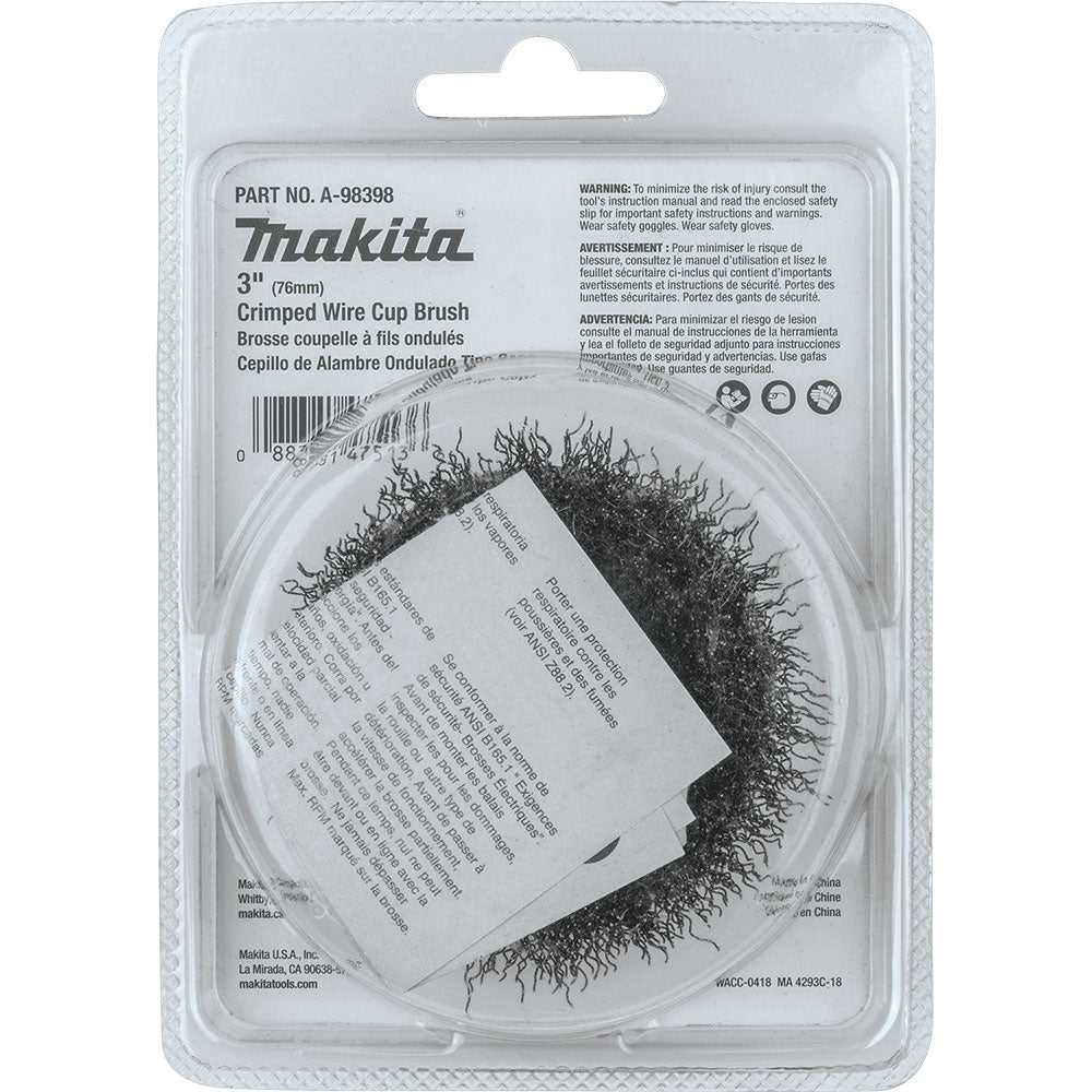 Makita A-98398 3" Crimped Wire Cup Brush, 5/8"-11 - 5