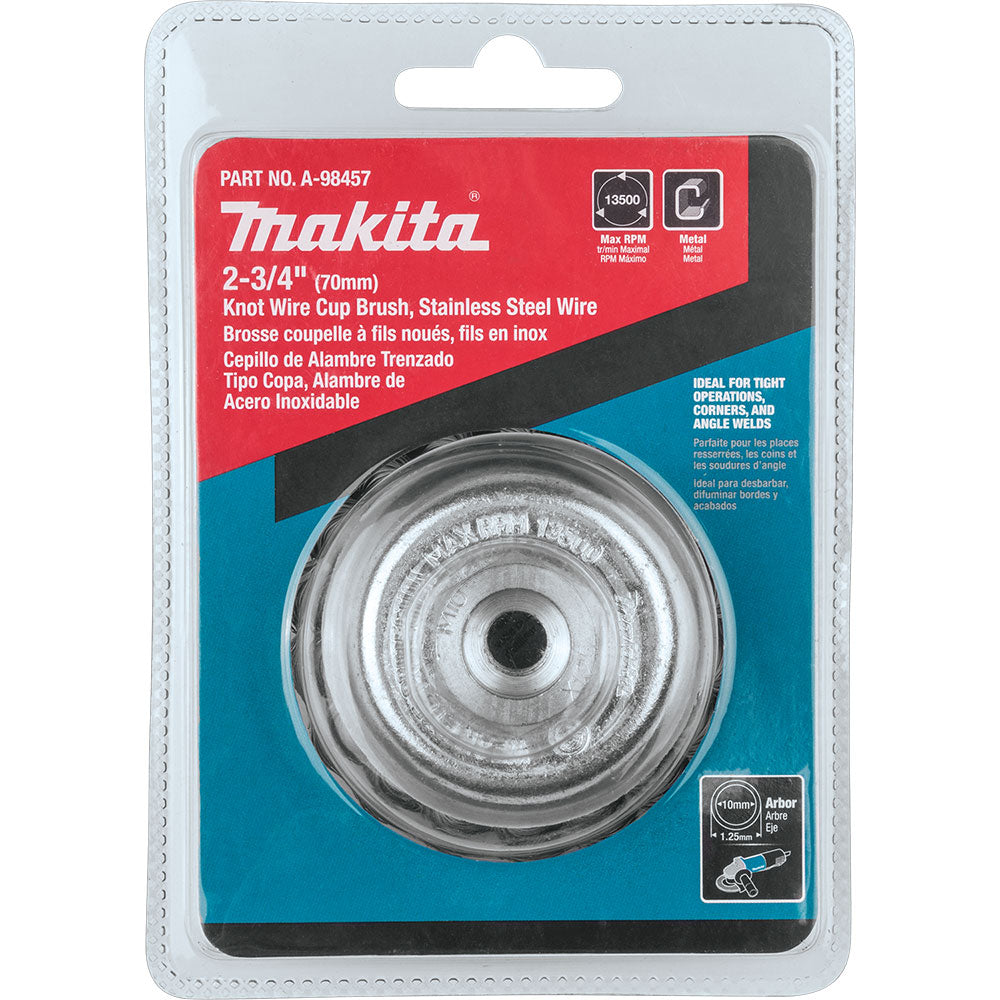 Makita A-98457 2-3/4" Knot Wire Cup Brush, Stainless, M10 x 1.25 - 4