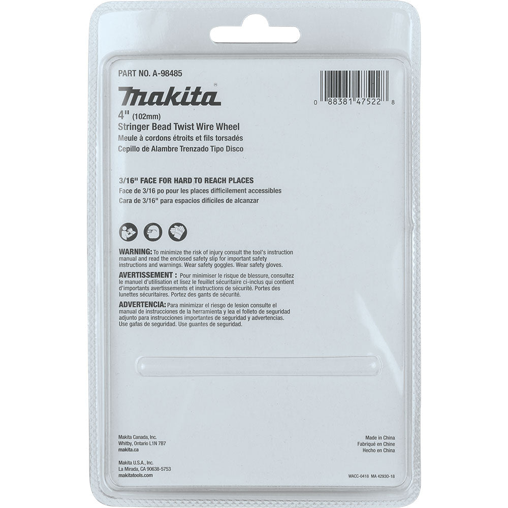 Makita A-98485 4" Stringer Bead Twist Wire Wheel, 5/8"-11 - 4