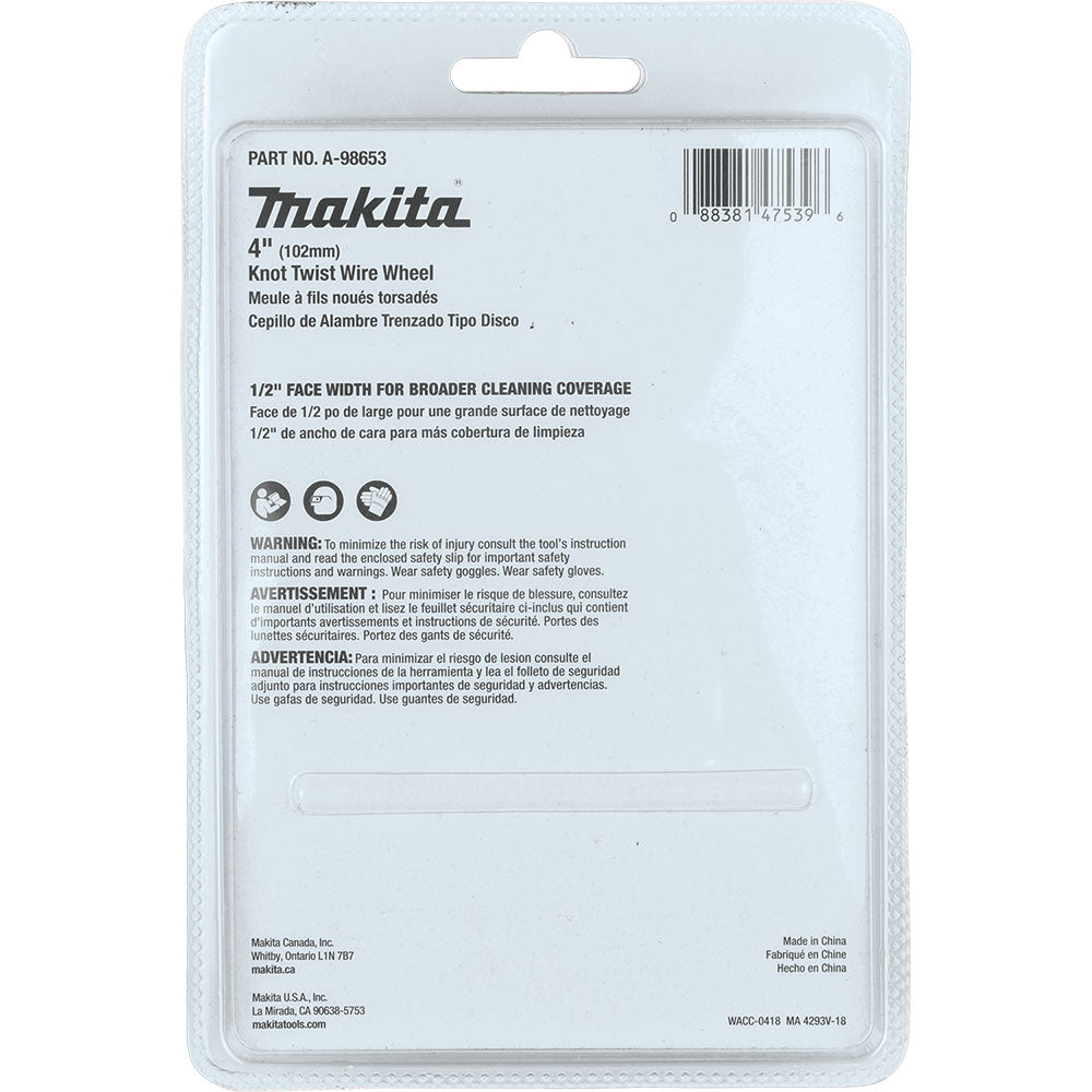 Makita A-98653 4" Knot Twist Wire Wheel, M10 x 1.25 - 4