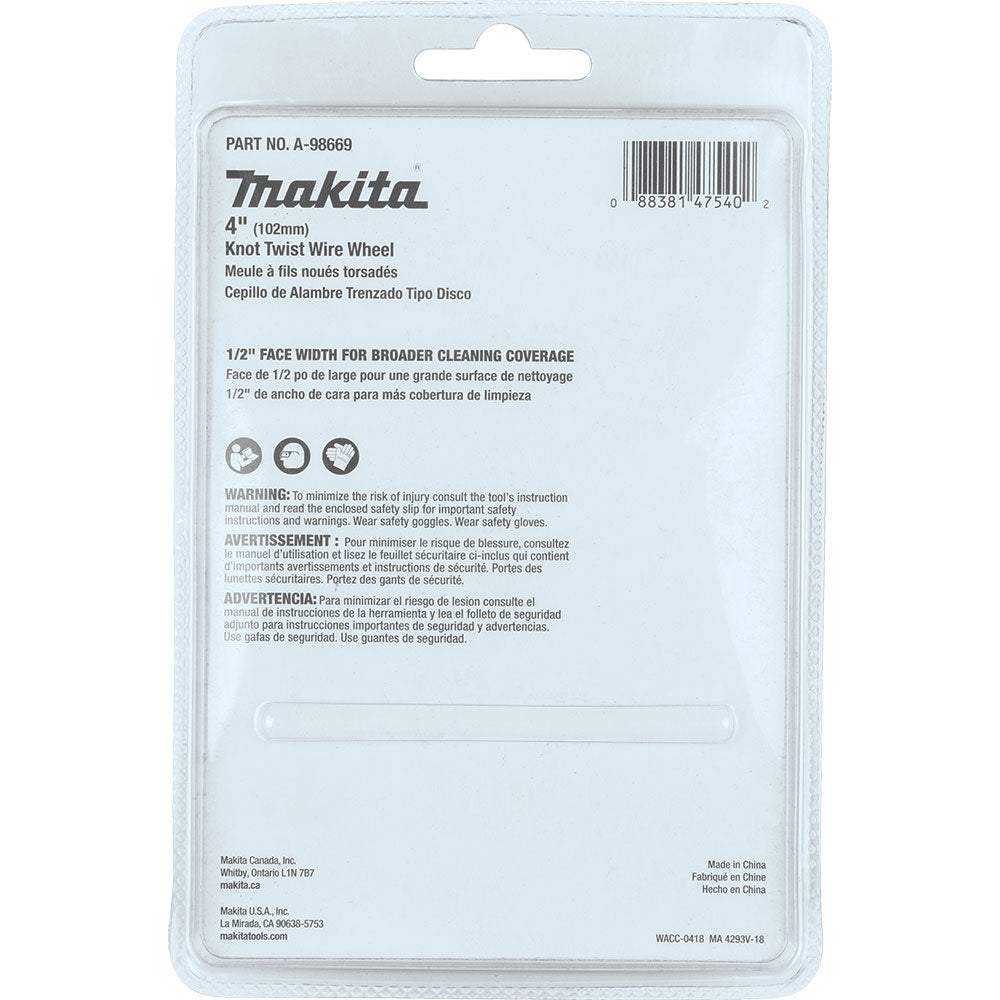 Makita A-98669 4" Knot Twist Wire Wheel, 5/8"-11 - 4